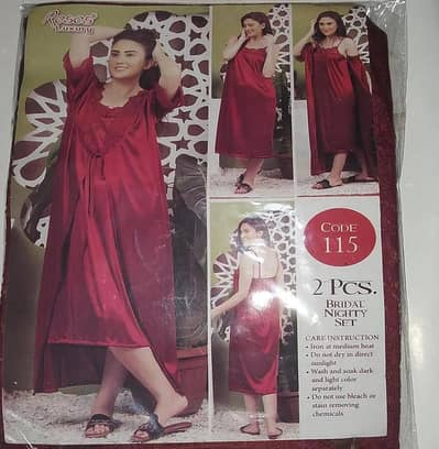 2 Pieces women  stitch silk lace-work night suit