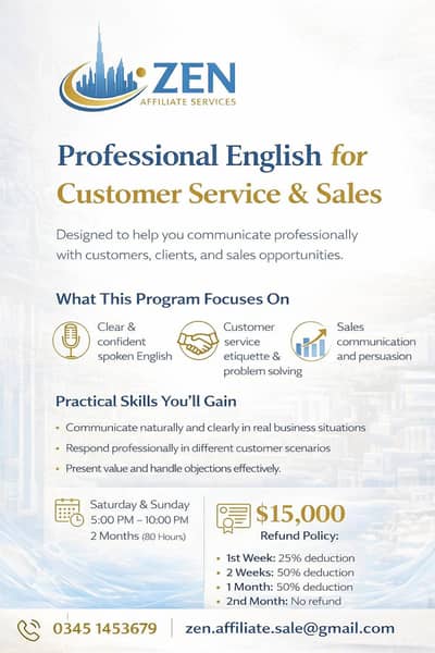 English Speaking, Customer Service, & Sales Training Course 80Hrs.