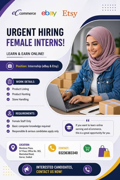 Urgent Hiring – Female Interns for eCommerce (eBay & Etsy)