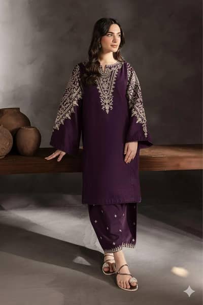 2 pcs woman's unstitched  embroided suit