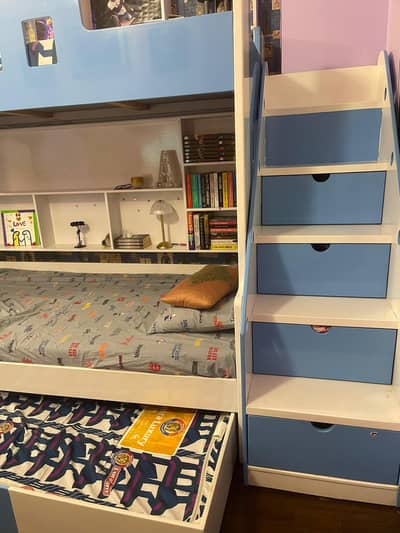 3 Bed Bunk Bed with Storage Stairs,Shelves and Mattress