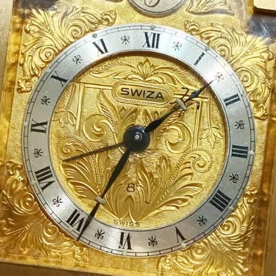 Vintage Mid-Century Swiss Solid Brass Swiza Tempus Fugit Alarm Clock
