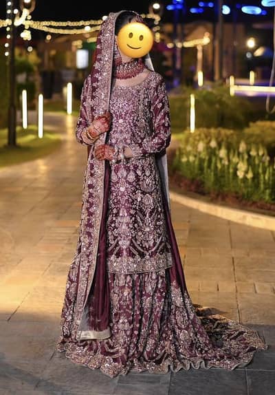 Bridal Maroon Farshi Lehenga with Tail