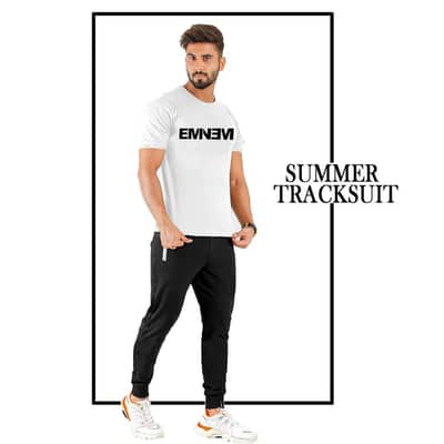 man printed tracksuit white slim fit summer