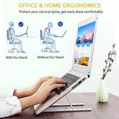 Silver Aluminum Laptop Stand Adjustable Height Portable