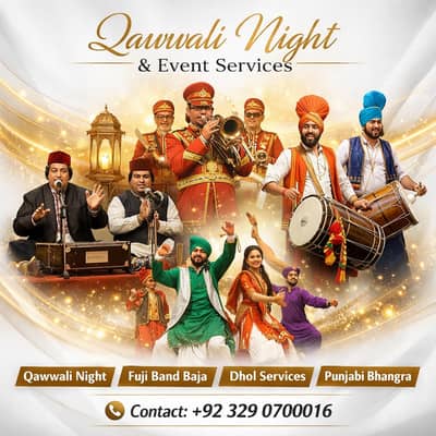 Qawwali Night Services, fuji Band Baja, Dhol services, Punjabi Bangra