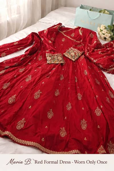 Maria B Cotton Anarkali Set – Red (Medium) Worn Once