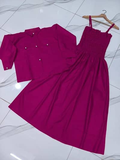 Kaaj Button Coati Frock 2Pcs Magenta