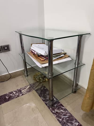 3-Tier Glass Side Table / Corner Rack – Metal Frame – Good Condition