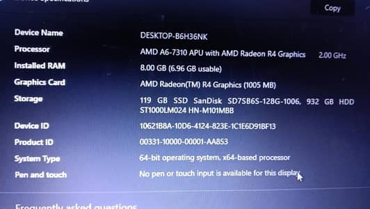 TOSHIBA SATELLITE AMD A6 7TH GENERATION 1GB DEDICATED GRAPHICS CARD
