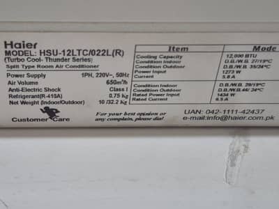 Haier MODEL: HSU-12LTC/022L(R "Turbo Cool- Thunder Series