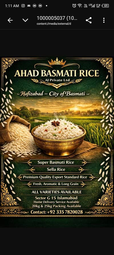 Export Quality Basmati Rice – Premium Quality – 20kg bags paking