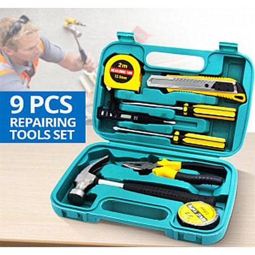 9Pcs Home Repairing Tool Set Kit Multi-functional Universal Precision Screwdriver Hammer Set Hardware Tool Kit