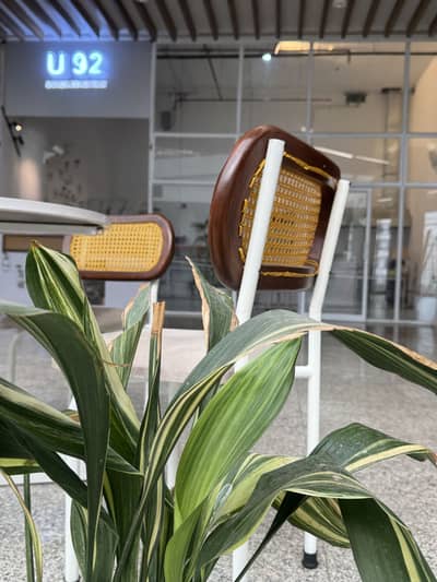 Rattan wood cane cotton foam finished cafe chairs & tables