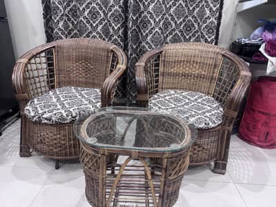 Cane Chair with Table
