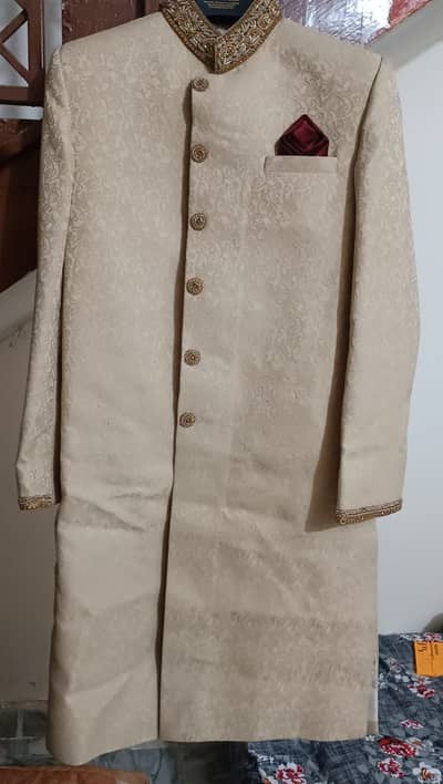 Golden Sherwani with Off white inner Suite