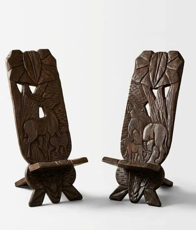 Rare Hand-Carved Congolese Palaver Chairs – Solid Log Art