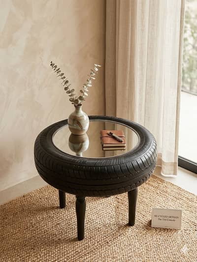 Handmade Infinity Mirror Tyre Table