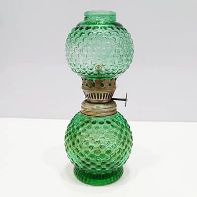 Vintage Green Glass Kerosene Oil Lamp | Made in Hong Kong