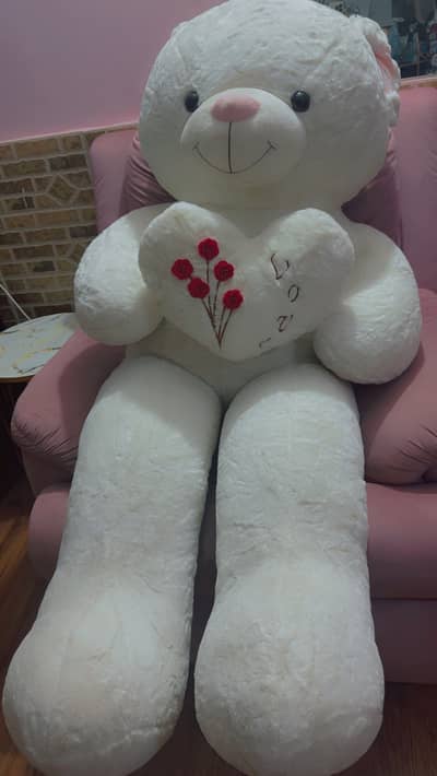 Large White Teddy Bear with Heart (Almost New)