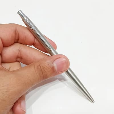 1980s Parker Flighter Brushed Stainless Steel Slim Ballpoint Pen