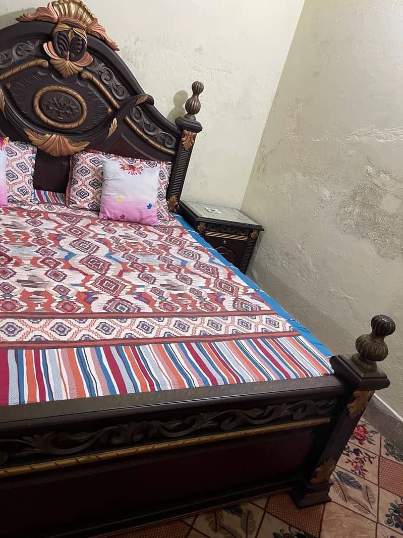 Solid Wood Bed Set with side Table and Dressing Table 0