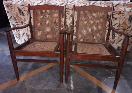 2 Rattan Wooden Chairs