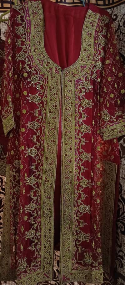 Luxury Red Organza Heavy Embroidered Dress – Urgent Sale