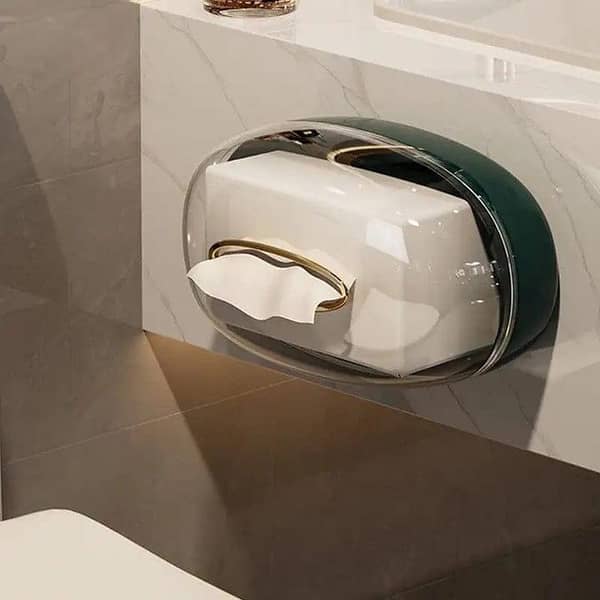 Oval Acrylic Tissue Box Self Adhesive For Facial Tissue Box Napkin Garbage Dispenser For Bathroom Kitchen Office Punch-free Wet Tissue Case Paper Towel Dispenser