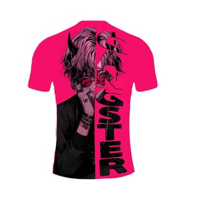 Premium "GANGSTER" Anime Print T-Shirt – Edgy Pink & Black Design