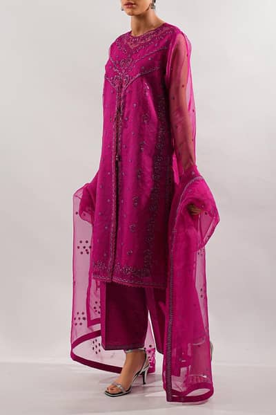 Hot Pink Embroidered Organza Set