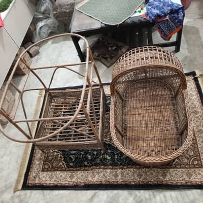 Baby bassinet (made of cane)with hood and basket