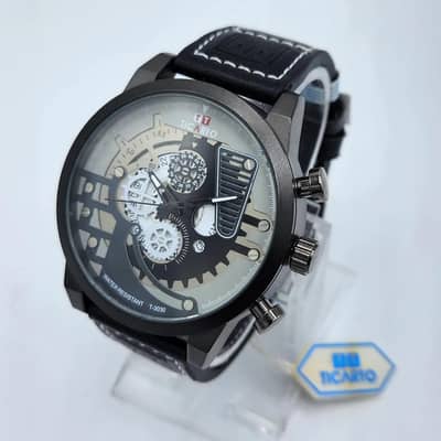 Men's Skeleton Watch Matte Black Leather Strap