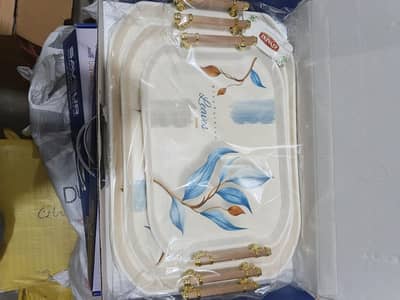 3 pieces melamine golden handle tray sets