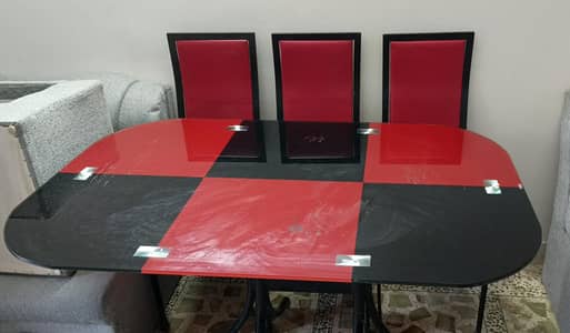 Black & Red Combination Dining Table with 6 Chairs