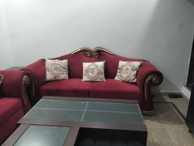 6 Seater Sofa plus wooden tables with glass