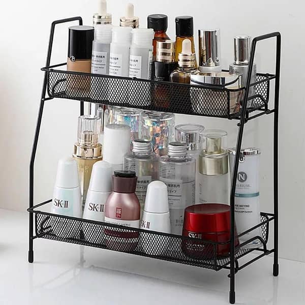 Foldable 2-Layer Metal Rack for Kitchen, Spice Storage, and Bathroom Organization