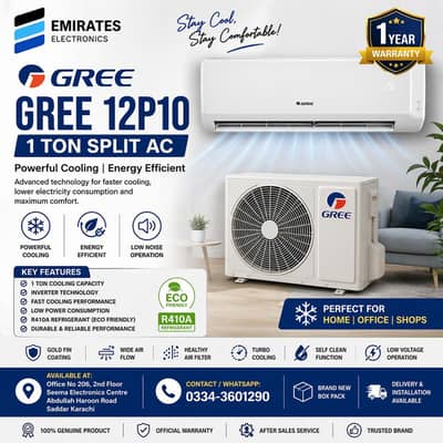 Gree 12P10 1 Ton Split AC – Powerful Cooling | Energy Efficient