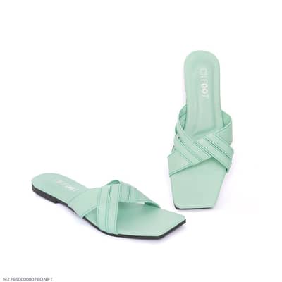 Woman's Green Rexine  Cross Strap Slide