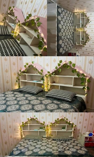 Stylish Twin Single Beds with Built-in Shelves