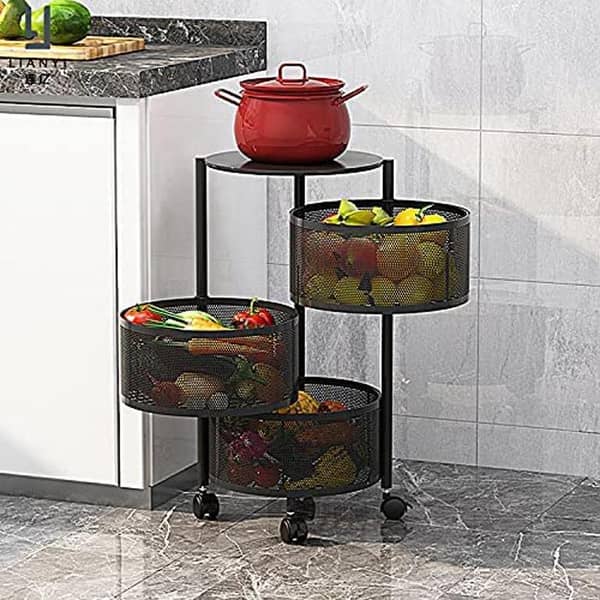 3 Layer Kitchen Storage Rack-Rotating Vegetable Rack Floor-Standing Multi-Layer Kitchen Storage Rack, Household Storage Shelf for Kitchen Living Room Toilet