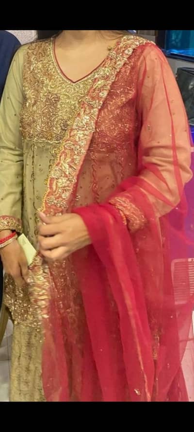 Fully embroidered frock with bnarsi plazo.
