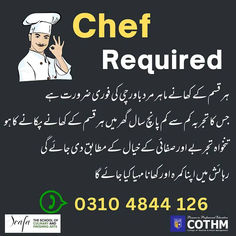 ایک تجربہ کار شیف کی ضرورت ہے 1