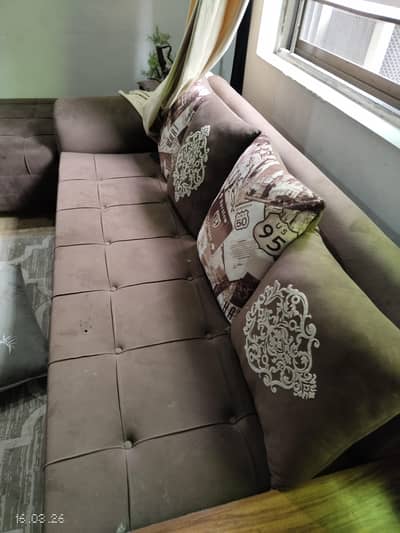 L shaped Brown 7 seater