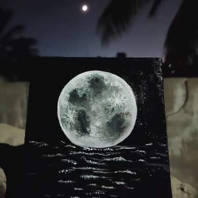 Moon painting on 4x4 canvas