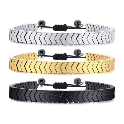 Men's Chevron Bracelets Silver Gold Black Adjustable Crystal