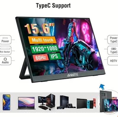 Anmite portable monitor 15.6 inch with speakers