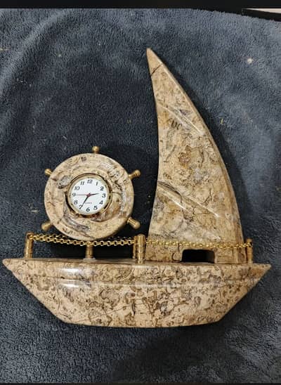 Coural marble hyndicraft ship clock