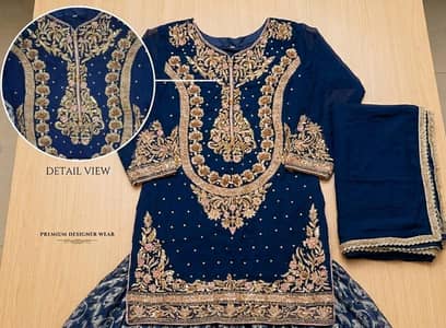 Heavy Embroidered Chiffon Dress 3PC – Navy Blue Party Wear