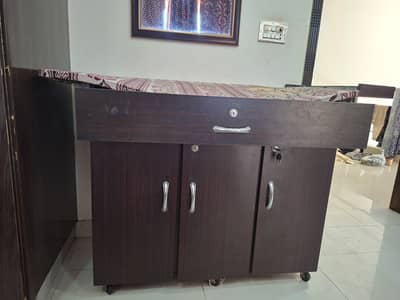 wooden iron stand with drawers